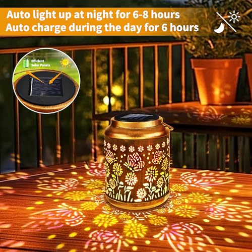 Brizled Butterfly Solar Lantern Lights with Colorful Projection, Christmas Birthday Gifts for Women Mom Grandma, Multicolor Hanging Lights Outdoor Waterproof, Solar Lantern Lights for Garden Patio - size: 2 Pack, style: Butterfly-C