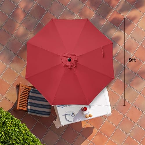 HealSmart 9ft Patio Umbrella with Push Button Tilt/Crank, Outdoor Table Market Yard Umbrella with 8 Sturdy Ribs for Garden, Backyard, Deck, Pool, Red - color: Red, size: 9FT