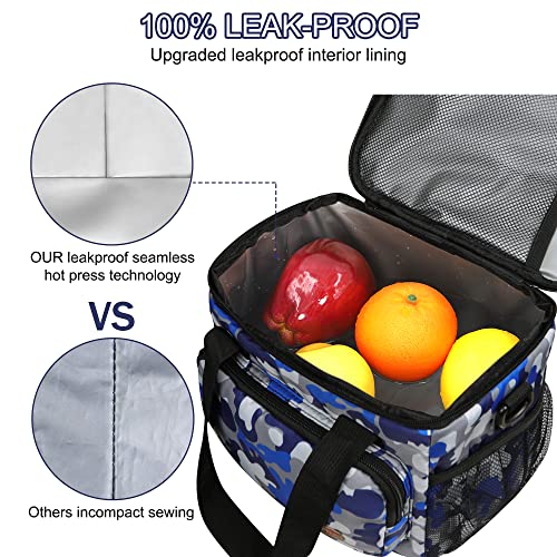 Femuar Lunch Bags for Women/Men, Insulated Lunch Bag for Work Office - Lunch Cooler Bag Leakproof Lunch Box with Adjustable Shoulder Strap - Blue Camouflage - color: Blue Camouflage, size: Medium Size