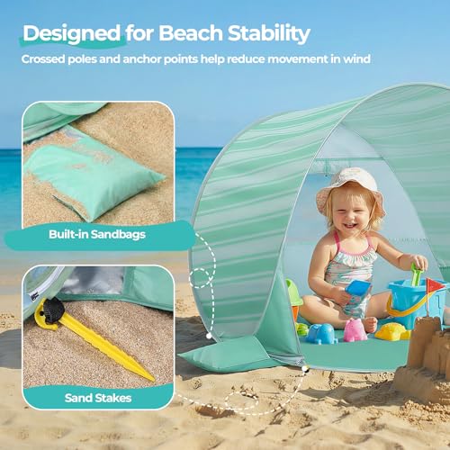 Pop Up Baby Beach Tent - Baby Tent for Beach Essentials with UPF 50+ UV Protection, Portable Sun Shade Canopy Summer Outdoor for Infants (Green Stripes) - color: Green Stripes
