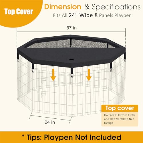 Dog Pet Playpen 8 Panel 24 Inch Top Cover for Small Medium Pets Indoor Outdoor (Only Cover,Playpen Not Included)(Black Top Cover) - style: Top cover Black
