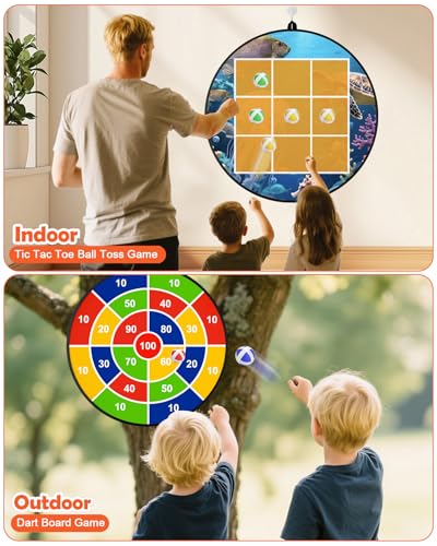 Kids Dart Board 26" Large with 20 Sticky Balls, Foldable Double-Sided Indoor Outdoor Sport Party Play Game Toys, Birthday Gift for Boys and Girls Ages 4 5 6 7 8 9 10 11 12 - size: D-21