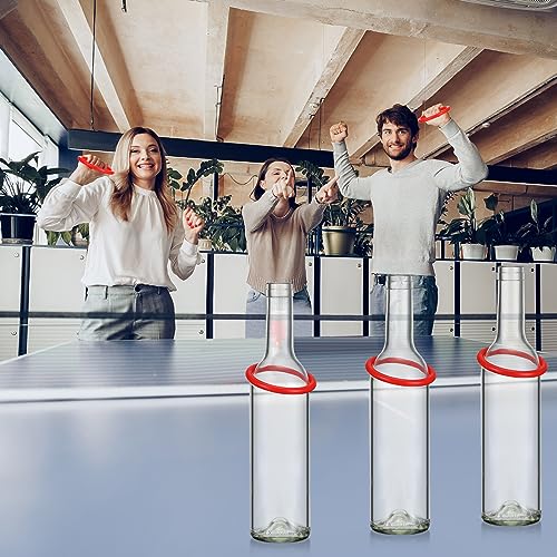 Shappy 31 Pcs Ring Toss Game Set Include 25 Rings and 6 Glass Bottles Fun Target Carnival Games for Outside Activity Carnival Party Favor - color: Red, size: 2.36"