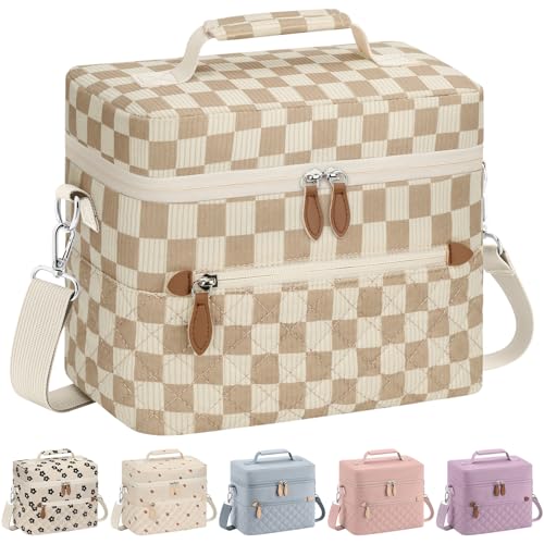 Tenot Insulated Lunch Box for Women Reusable, Leak Proof Cooler Lunch Bag Women for Work Stylish Quilted Lunch Tote Bag for Adult Picnic Travel Hiking Corduroy Checkered Brown - color: Corduroy Checkered Brown