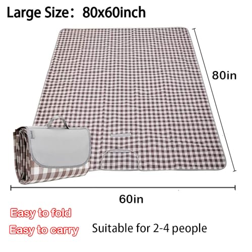 LRUUIDDE Oversize Picnic Beach Blanket, 80''x60'' Outdoor Waterproof Foldable Sandproof Blankets Plaid Picnic Mat for Beach Camping on Grass Picnic Blankets (Brown, 80x60in) - color: Brown 1, size: 5' x 6'8" (Rectangular)