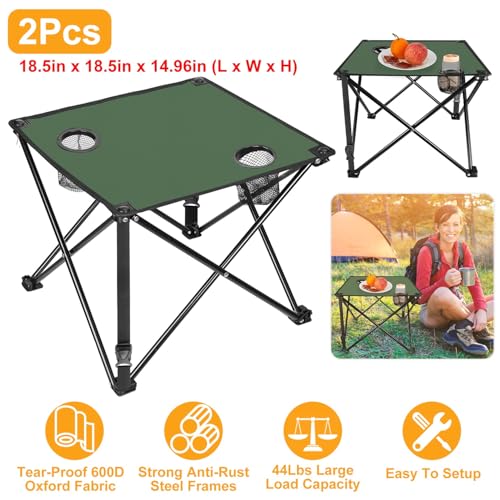 iMounTEK 2 PC Folding Camping Table with 2 Cup Holder, Portable Lightweight Picnic Table, Compact Travel Desk w/Carry Bag for Outdoor, Beach, Camping, Hiking - color: Green, size: 2PC