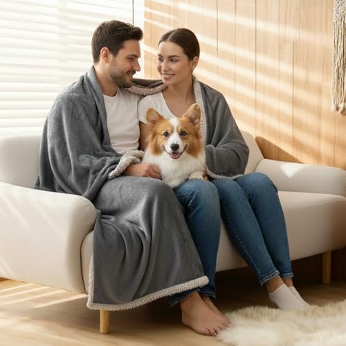 Makigued Waterproof Dog Blanket for Couch & Bed, Reversible Sherpa Fleece Pet Throw with Quiet TPU Barrier, Machine Washable Furniture Protector for Large Dogs & Cats, Throw Size 50x60 Inch, Gray - color: Gery, size: Throw(50"*60")
