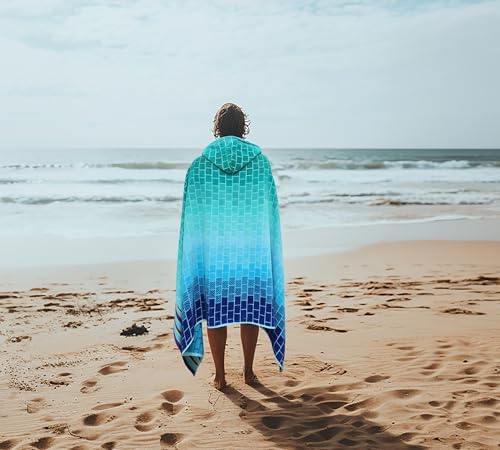 COTTON CRAFT Hooded Beach Towel - Oversized XXL 35x84 Towel with Hood for Adults - The Big Kahuna 7 Foot Large Beach Blanket Towel - Big & Tall - Soft 100% Cotton Velour Pool Bath Wrap - Blue Tiles - color: Blue Tiles, size: 1 Pack - 35x84 Hooded