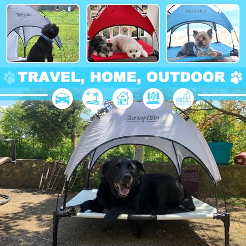 S/M/L Outdoor Raised Dog Cot with Canopy & Side Shade - Portable Cooling Elevated Dog Bed for Camping Beach (with Carry Bag) - color: Grey, size: L (36" x 30" x 35")