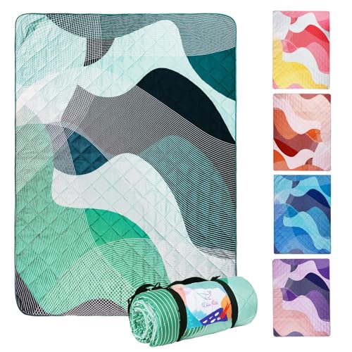 Whale Flotilla Extra Large Waterproof Picnic Blankets 60"x80", Foldable Lightweight Outdoor Blanket for Camping, Hiking, Traveling, Soft Portable Easy to Clean Picnic Mat for Beach Grass Park, Green - color: Green