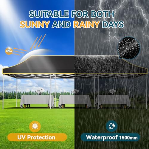 Hoteel 10x30 Pop Up Canopy Tent Heavy Duty Without Sidewalls, Waterproof Party Tent, Easy Set-up Commercial Instant Tents with Roller Bag & Sandbags, Hexagonal Leg (1-Year Warranty) - color: Black, size: 10×30 （no Walls）