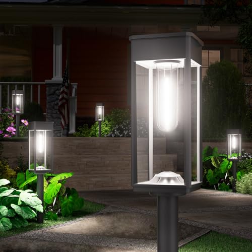 NEWMESSI Solar Pathway Lights for Outside,4 Pack Garden Light Outdoor Waterproof IP65, Bright Pathway Lights Powered Classic Square Design for Walkway/Driveway (Cool White) - color: Square Cool White, size: 4 Pack
