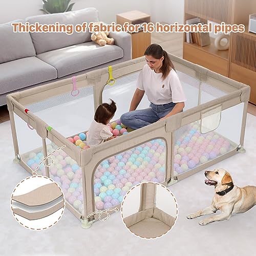 Dripex Large Baby Playpen 71"x47", Big Play Pens for Babies and Toddlers- Indoor & Outdoor Kids Safe Play Area, Soft Breathable Visible Mesh, Anti-Fall & Anti-Slip Design Baby Fence, Beige - color: Beige, size: 71"×47"