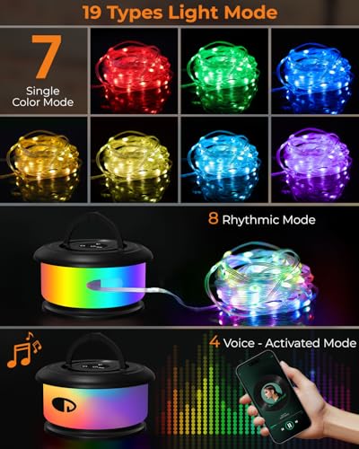 Camping String Lights, Retractable 32.8ft RGB Flash Lamp, Rechargeable Fairy LED Rope Lights Outdoor Waterproof, Portable Hanging Lantern for Outside Tent Patio Awning Garden RV Essentials - color: Black
