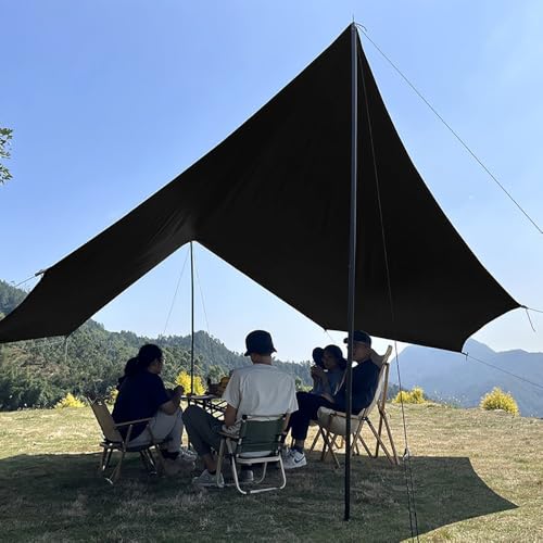 16x16 ft Large Camping Tarp with Poles Waterproof Hammock Rain Fly Camping Awning Sun Shelter (Black, with Poles) - color: Black, size: with Poles