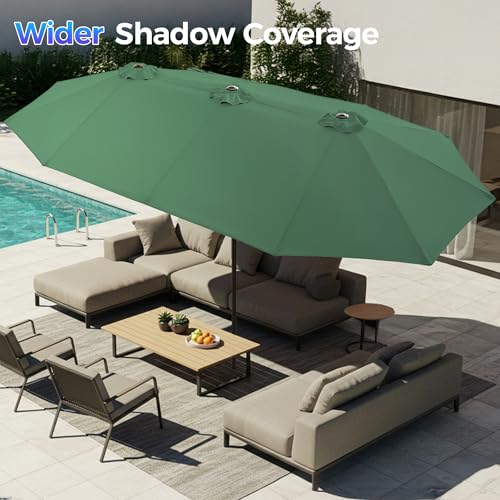 SUPERJARE 13FT Outdoor Umbrella for Patio, Double sided Pool Umbrellas with Fade Resistant Canopy, Large Table Umbrella for Deck, Market, Backyard - Forest Green - color: Forest Green, size: 13FT