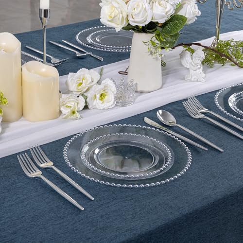 U-QE 60PCS Clear Plastic Plates - Fancy Beaded Plates Disposable Heavy Duty - Premium Hard Plastic Plate for Party, Wedding & Birthday Including 30 Dinner10 & 30 Dessert Plate 7" - color: Clear