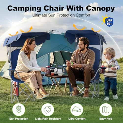 VTOY Portable Camping Chair with Canopy - Folding Chair with Canopy, Durable 600D Oxford Canopy Chair for Camping, Beach, Picnics, Fishing & Sports - color: 1pack Navy Blue