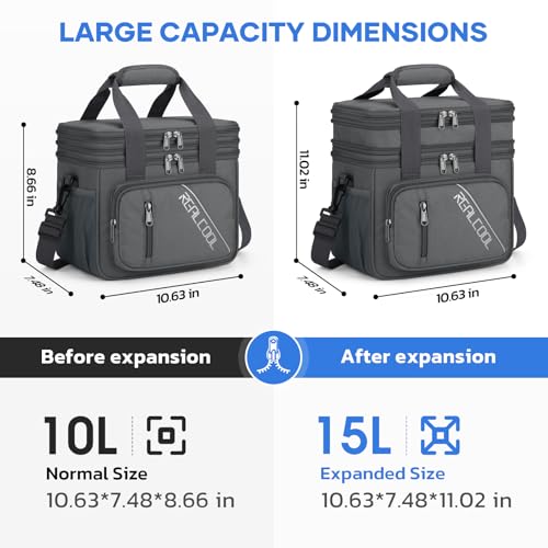 RealCool Lunch Bag, Insulated Lunch Box for Men Women, Double Deck Leakproof Soft Cooler Bag with Adjustable Strap, Reusable Lunchbox for Work, Travel, Camping (Grey) - color: Gray