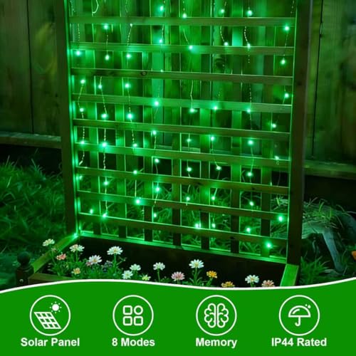 QITONG 4 Pack Solar Fairy Lights, Each 33ft 100 LED Green Christmas String Light Outdoor Waterproof, 8 Modes Silver Wire Twinkle Mini Lights - color: Green, size: 4Pack*100LED