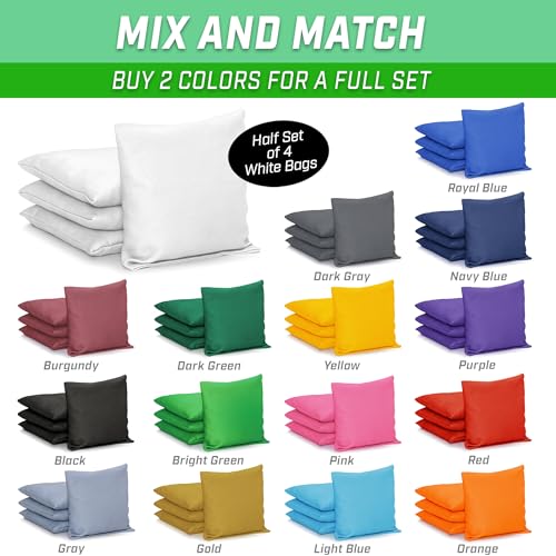 GoSports Classic Cornhole Bean Bags Set of 4-16 Colors Available - Regulation All Weather, Mix and Match - color: White, size: 6 X 6"
