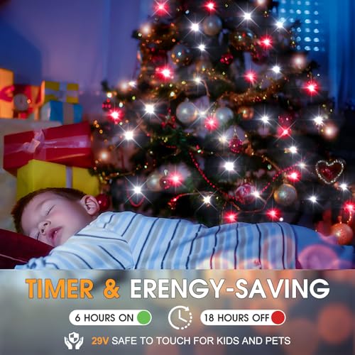 KNONEW 197FT 500 LED Christmas Lights Outdoor String Lights 8 Modes & Memory Fairy Light Plug in Waterproof LED String Lights for Xmas Yard Tree Wedding Party Holiday Decorations (Red and White) - color: White and Red, size: 197FT 500 LED