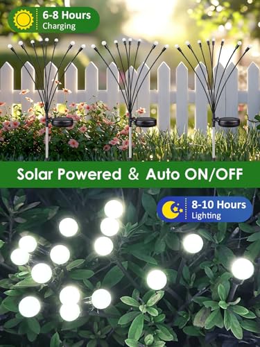 2026 Upgraded Solar Lights Outdoor, 8 Pack Solar Garden Lights with 2 Modes, Firefly Lights Outdoor Waterproof, Sway by Wind, Twinkle Firefly Light for Yard Patio Path Garden Decoration (Cool White) - color: Cool White, size: 8 Pack