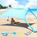 77 FT Beach Tent Sun Shelter UPF50+ UV Protection, Outdoor Canopy Tent Sun Shade with 2 Poles for Camping, Fishing, Backyard and Picnics with Sandproof Beach Blanket Blue - color: Blue
