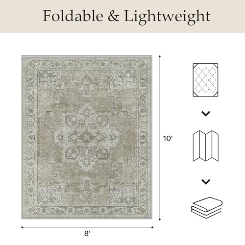 GENIMO Outdoor & Indoor Area Rug 8'x10', Waterproof, Non-Shedding, Easy Cleaning, Boho Mat for Patio, Living Room, Balcony, Dining Room, RV, Deck, Bedroom, Camping, Outside Carpet,Coffee Beige - color: Coffee Beige, size: 8' x 10' (Rectangular)