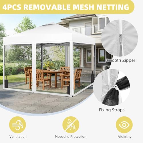 GDY 10x10 Pop up Canopy Tent with Mosquito Netting, Easy up Gazebo for Patio, Camping and Garden, Includes 4 Sandbags, White - color: White, size: 10x10 with Mosquito Netting