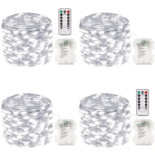 4 Pack 100 LED Fairy Lights Battery Operated with Remote, 33FT Waterproof Twinkle Lights with Timer & 8 Modes, Fairy String Light Outdoor Indoor for Bedroom Classroom DIY Christmas Decor (Cool White) - color: Cool White, size: 4 Pack