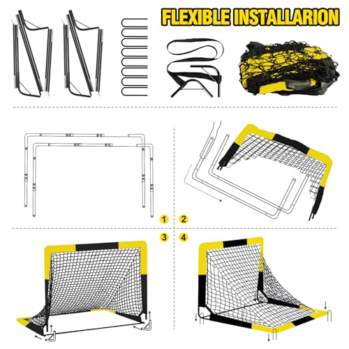 Kid Soccer Goal and Soccer Ball Targets Set - 6x4 / 4X3 ft Backyard & Indoor Soccer Goal, Portable Pop Up Soccer Net with Soccer Targets, Cones, Soccer Training Equipment for Ages 3-16 Year Gift - color: 1. Black Yellow