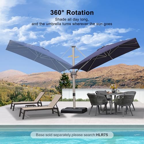 PURPLE LEAF 8’ X 8‘ Patio Umbrella Outdoor Cantilever Umbrella, Aluminum Offset Umbrella with Champagne Frame and 360° Rotation for Pool Deck Garden, Navy Blue - color: Navy Blue, size: 8' x 8'