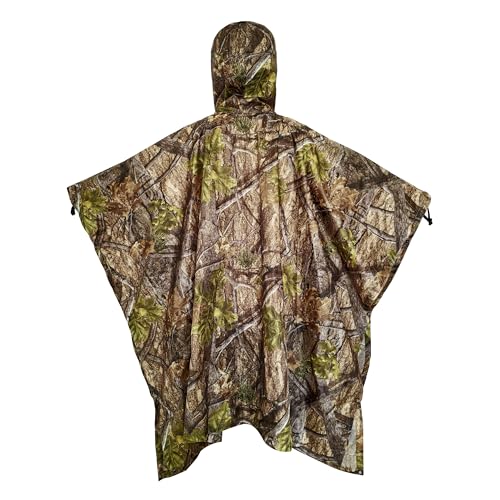 AUSCAMOTEK Camouflage Rain Poncho Hooded Waterproof Camo Raincoat with Blind Pattern for Hunting Hiking Camping Fishing - color: Turkey Blind