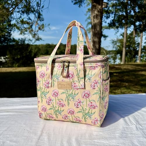 Kwang Min Floral Insulated Lunch Bag for Women,Reusable Lunch Box,Large Cooler for Office,Picnic Outdoors,Premium Waterproof Fabric,Ideal Floral Lunch Bag(Begonia White) - color: Begonia White