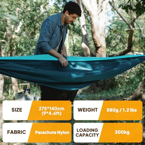 NATUREFUN Ultra-Light Travel Camping Hammock | 300kg Load Capacity,Breathable,Quick-Drying | 2 x Premium Carabiners,2 x Nylon Slings Included | Outdoor Indoor Garden - color: Dark Blue/Blue, size: 275x140cm