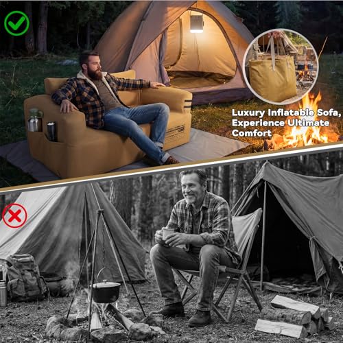 Portable Inflatable Couch with Built-in Pump,1000D Oxford Blow Up Sofa with Floor Mat for Camping,Beach,Party & Indoor | Puncture-Resistant Outdoor Inflatable Loveseat-Machine Washable,Quick Inflation