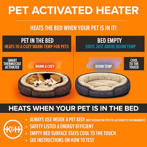 K&H Pet Products Pet Bed Warmer, Turn Any Pet Bed Into a Heated Cat or Dog Bed, Waterproof Indoor Heated Warming Pad Insert, Automatic Temperature, Safety Listed - Large 23.75 X 11in Tan - size: Large