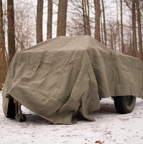 WHITEDUCK Canvas Tarp 18 oz. Heavy Duty Waterproof UV Resistant, Rustproof Grommets, Industrial & Commercial Use Cloth Tarp (Cut Size: 20'x20', Finished Size: 19'6"x19'6", Olive Drab) - color: Olive, size: 20' x 20'
