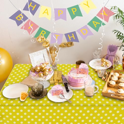 2 Pack Yellow Polka Dot Tablecloth,Yellow and White Tablecloths Disposable Plastic Rectangular Picnic Table Cover,Suitable for Rectangular Tables(54 x 108 Inches) - color: Polka Dot Yellow, size: 54" x 108" Rectangular (2 Pack)