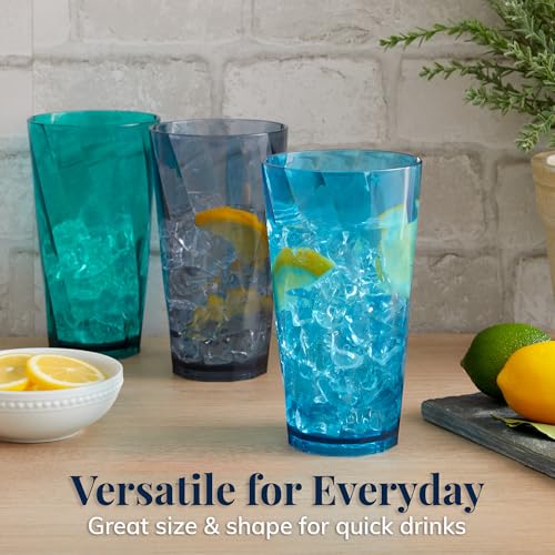 US Acrylic Optix Plastic Reusable Drinking Glasses (Set of 8) 20oz Water Cups in Coastal Colors | BPA-Free Tumblers, Made in USA | Top-Rack Dishwasher Safe - style: 20-ounce