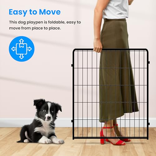 Simple Deluxe Dog Playpen, 32" Height 8 Panels Heavy Duty Dog Pen, Light Weight and Easy to Carry for Travel, Camping, for Small/Medium Dogs, Black - color: Black, size: 32 Inch Height, style: Metal