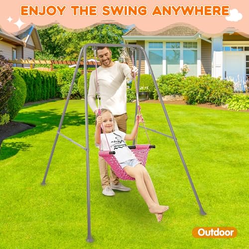 Baby Swing Stand, Heavy Duty Foldable Swing Stand A-Frame Metal Swing Stand Frame for Backyard Indoor & Outdoor Use (Hammock Chair not Included) (Gray) - color: Gray