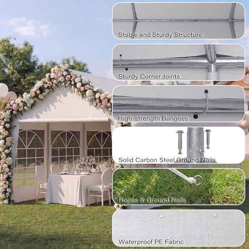 LAUSAINT HOME 10x30 Party Tent, Heavy Duty Waterproof Canopy with Removable Sidewalls & Roll-Up Door, Large White Event Shelter with Steel Frame for Wedding, Backyard, BBQ, Camping, for 20–40 People - size: 10x30