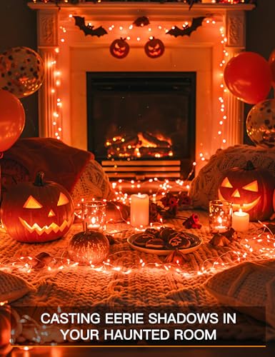 suddus Halloween Lights Battery Operated, 33ft 100 LED Orange String Lights for Outside Decorations Waterproof, Fairy Lights with Timer and Remote for Party, Yard, Outdoor, Tree, Wedding, Rroom Decor - color: Orange, size: 100LED