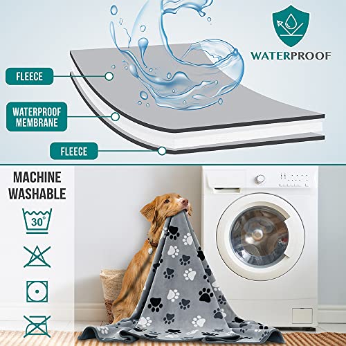 PetAmi Waterproof Pet Blanket Dog Bed Couch Cover for Furniture, Reversible Washable Soft Fleece - color: Paw Print Gray, size: Large (40x60)