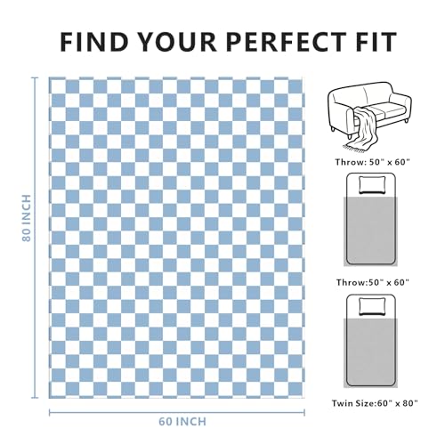 Edenleaf Checkered Blanket Flannel Throw Blankets Soft Cozy Checkered Grid Print Chessboard Gingham Pattern Throws for Bed Sofa Couch for All Seasons, 60x80 Inch, Blue - color: 01 Blue, size: Blanket-60"x80"