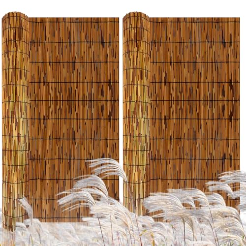2 Pack Natural Reed Fence,4FT X 13FT Bamboo Fencing Privacy Reed Screening for Outdoor, Gallery, Restaurant, Hotel, Patio (Brown) - size: 2 Pack 4FT×13FT