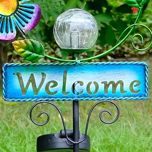Butterfly Garden Decorations for Outside, Solar Waterproof Stake Lights with Welcome Sign for Yard Lawn Patio Pathway, Warm Gifts for Mom Grandma Housewarming (Butterfly) - style: Butterfly
