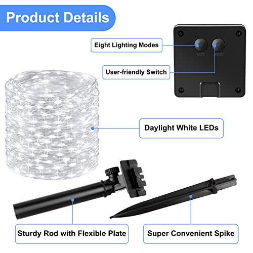 Brightever Solar String Lights Waterproof 288FT, 4-Pack Each 72FT 200 LED Solar Powered Fairy Lights with 8 Modes, Solar Twinkle Lights for Outside, Tree, Backyard, Balcony, Christmas (Daylight White) - color: White, size: 4Packs（72FT 200LED）